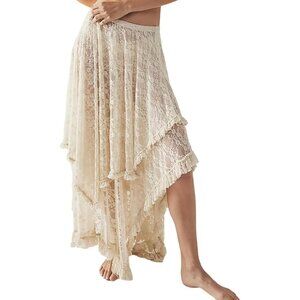 Elegant Floral Lace Long Skirt with Irregular Hem - Romantic Summer Style